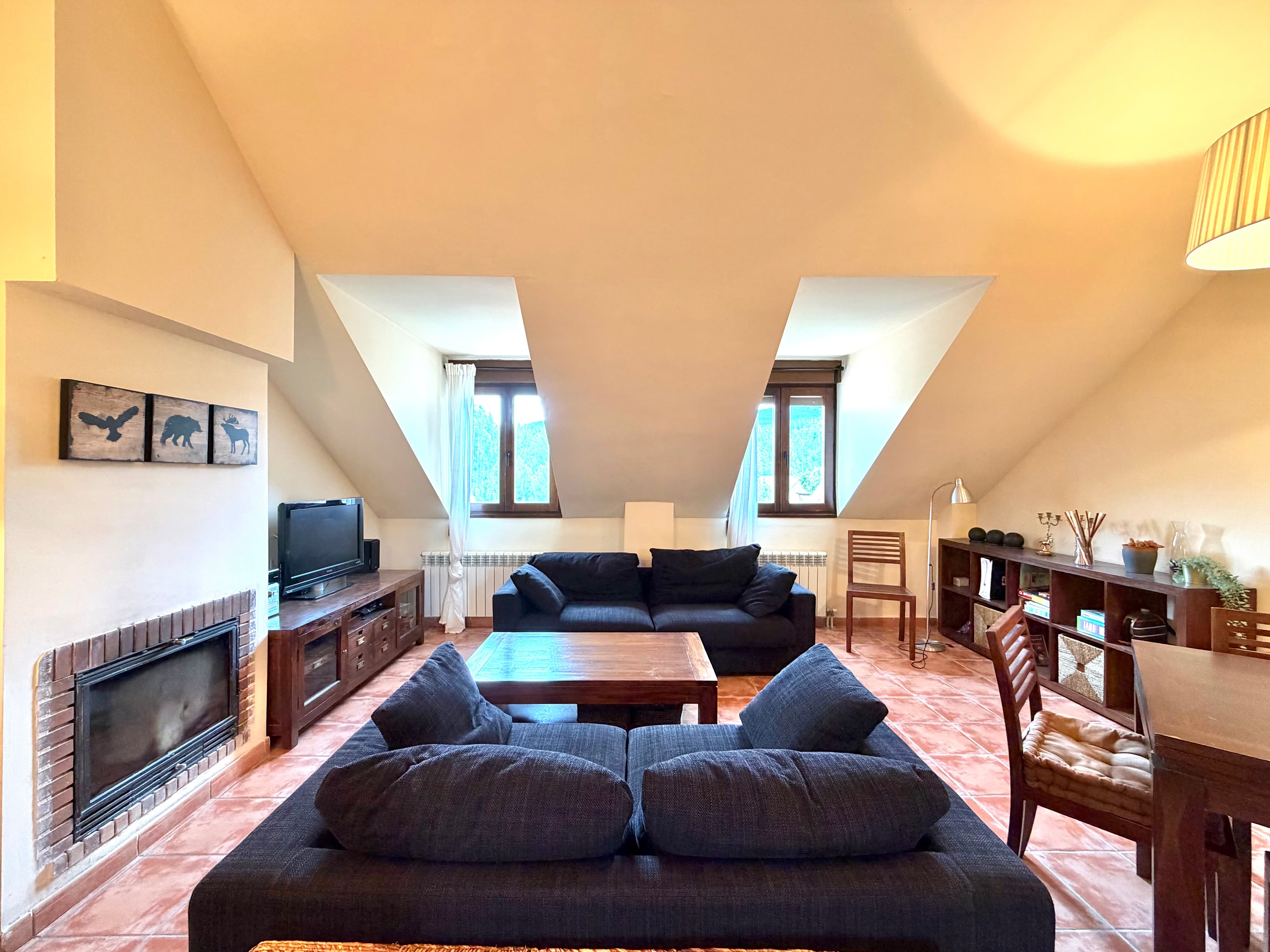 Salón con chimenea de vivienda en Valencia